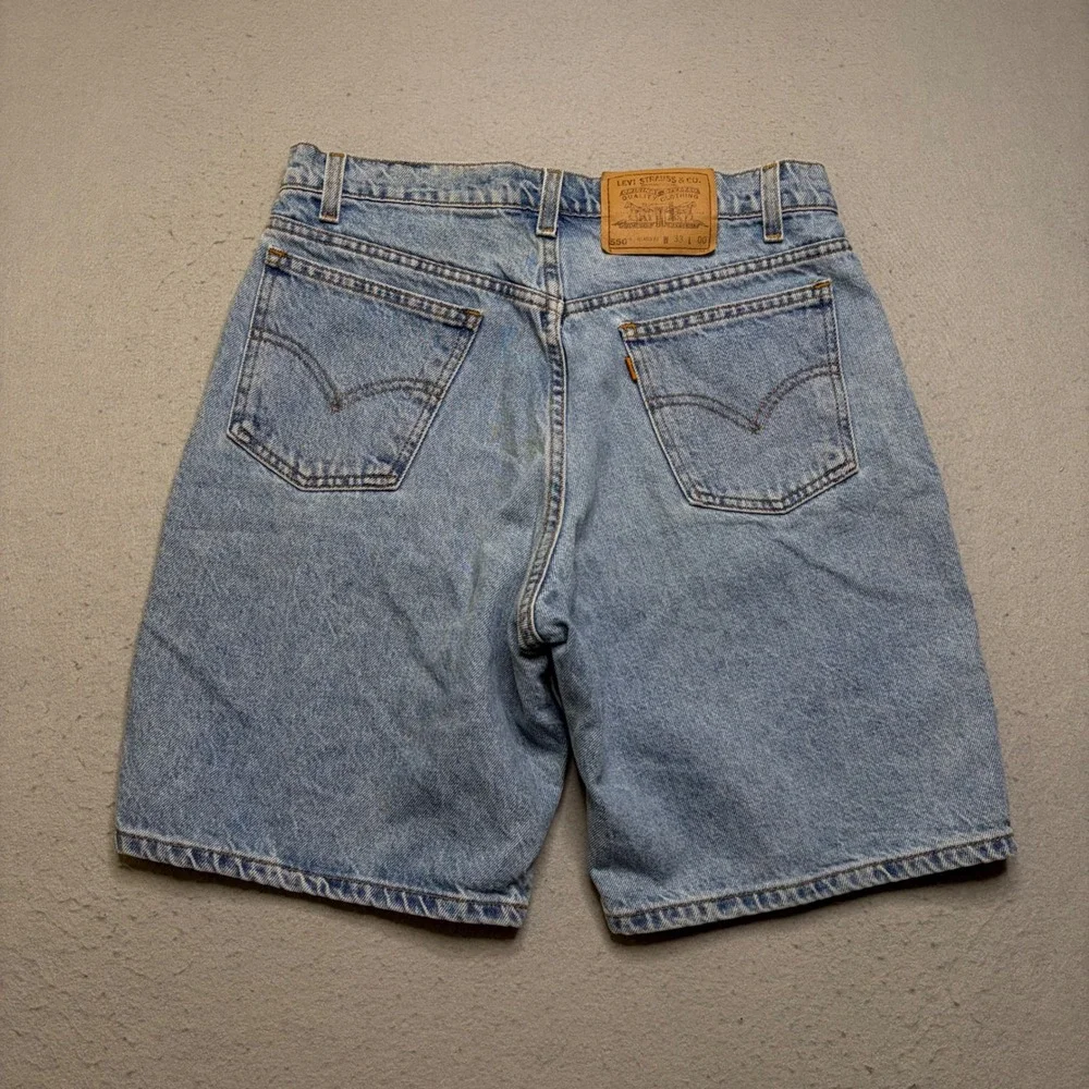 Levi's Denim Shorts Mens 33 Blue 550 Relaxed Fit Vintage 90s Orange Tab Wash